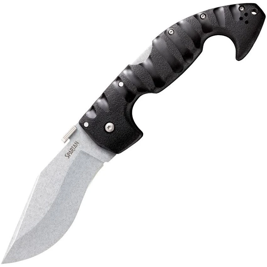 Cold Steel 21ST Spartan Lockback Stonewash Finish Blade Knife With Black Sculpted Griv-Ex Handle 3 Cold Steel 21ST Spartan Lockback Stonewash Finish Blade Knife With Black Sculpted Griv-Ex Handle