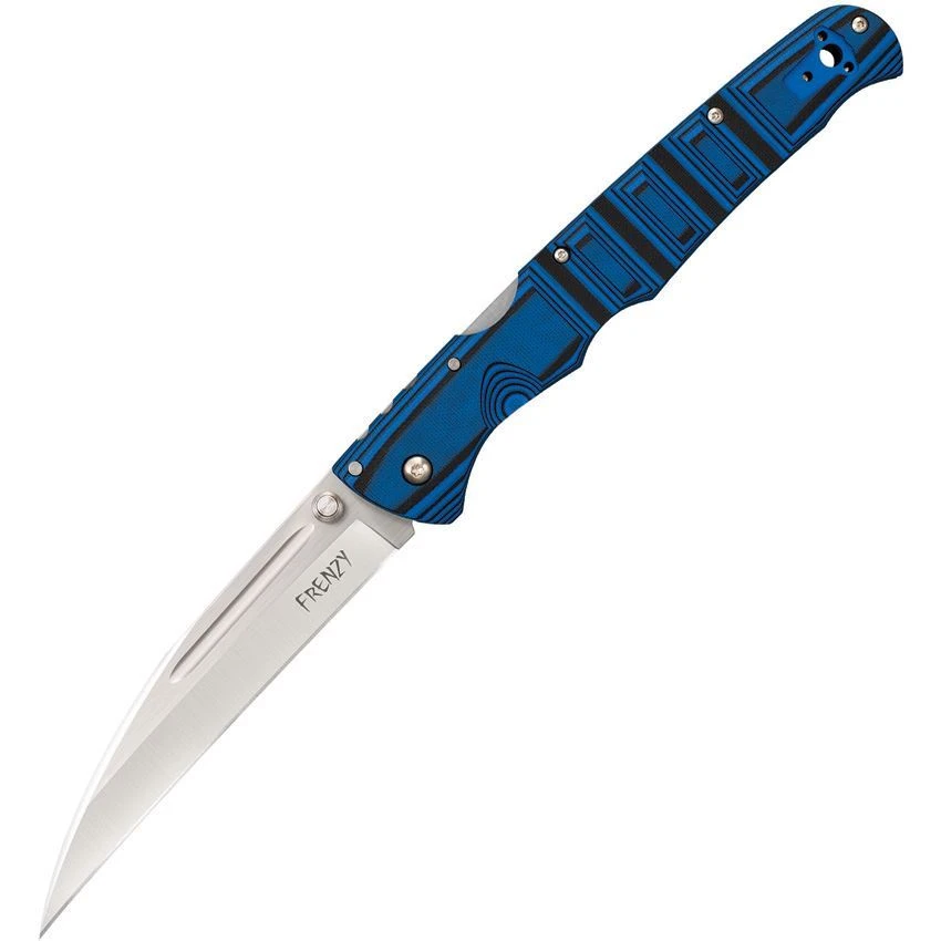 Cold Steel 62P2A Frenzy Lockback Satin Finish Wharncliffe Blade Knife With Black And Blue Sculpted G-10 Handle 3 Cold Steel 62P2A Frenzy Lockback Satin Finish Wharncliffe Blade Knife With Black And Blue Sculpted G-10 Handle